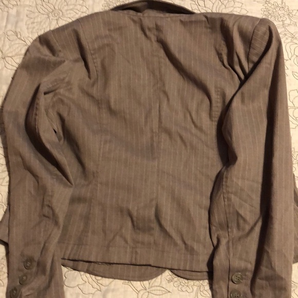 Lane Bryant Suit Jacket Blazer Taupe Tan Pinstripes Neutral 18 Plus - Picture 8 of 9